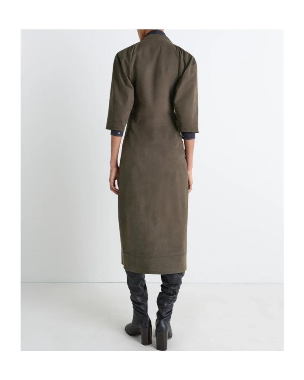 Lemaire Green V-Neck Three-Quarter Sleeve Midi Dress