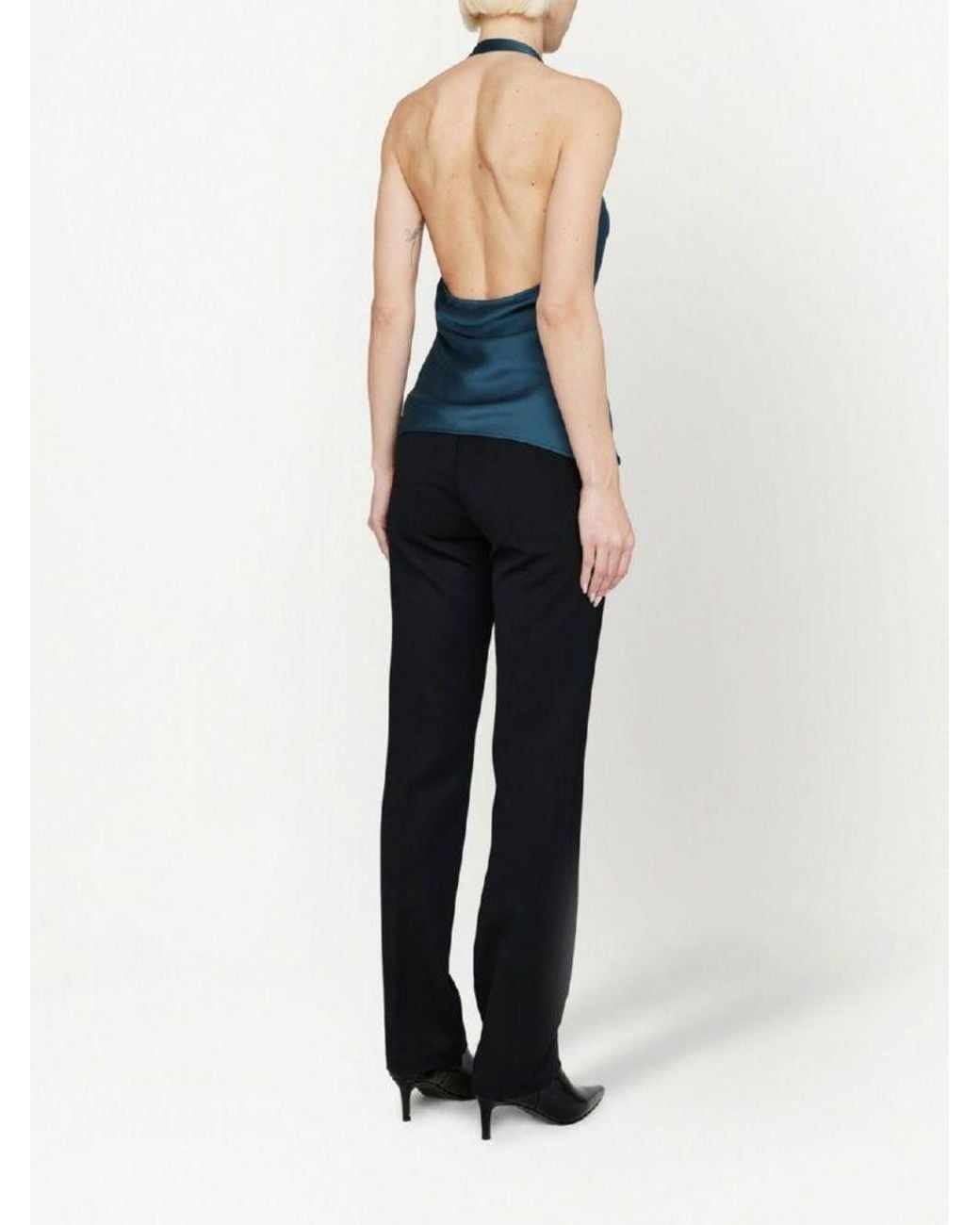 Anine Bing Blue Kia Silk Cowl-Neck Top