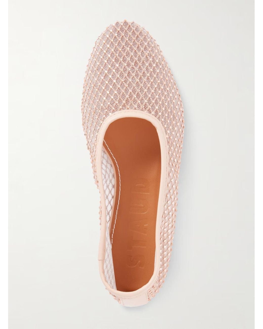 Staud Pink Alba Crystal-Embellished Mesh Ballet Flats