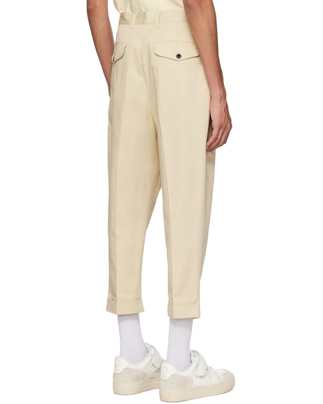 AMI Natural Drop-Crotch Mid-Rise Trousers for men