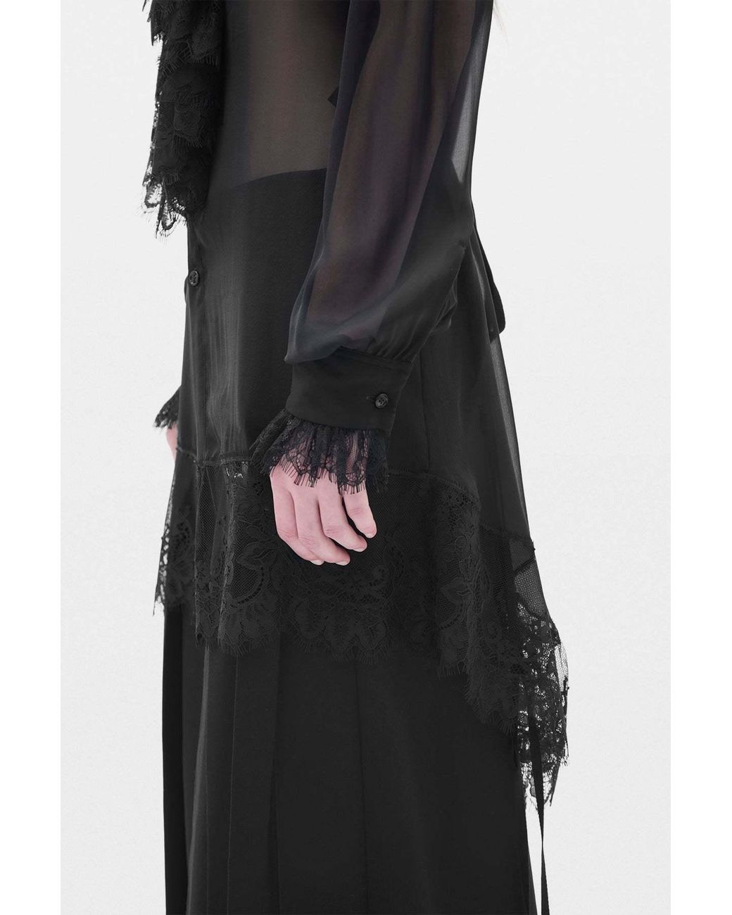 Ann Demeulemeester Black Barah Long Comfort Shirt With Lace Ruffles