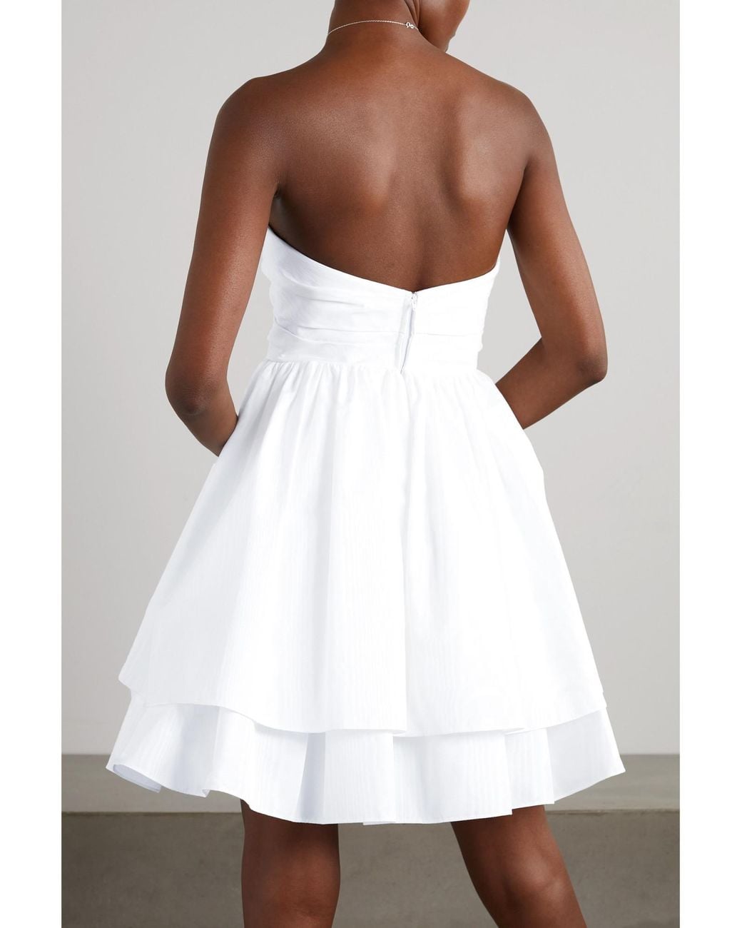 Carolina Herrera White Tiered Ruffled Cutout Moire-Taffeta Mini Dress