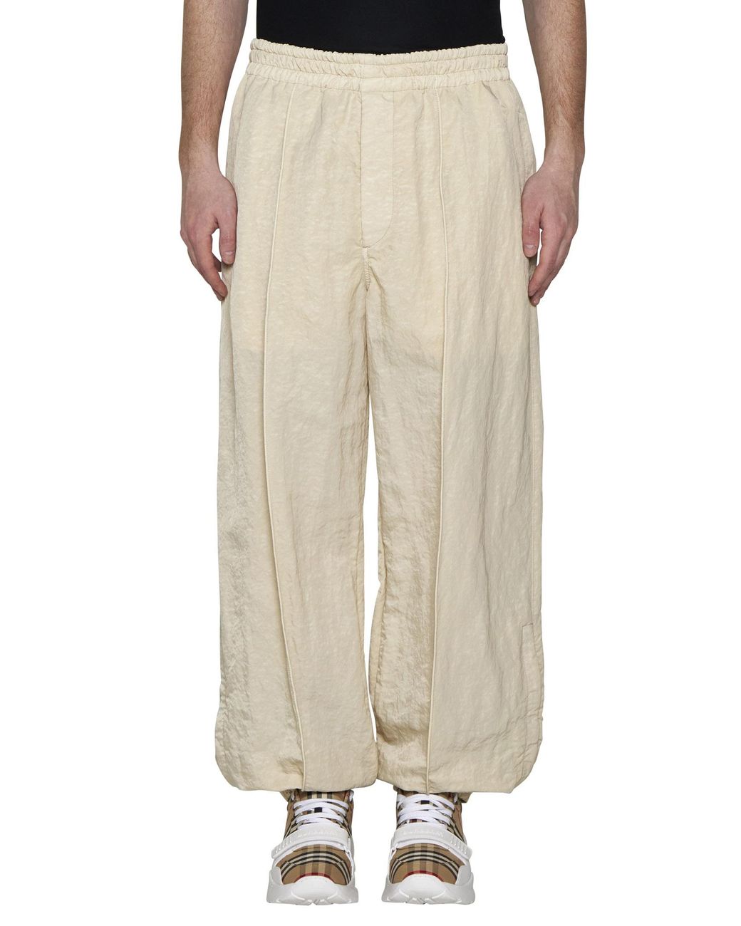 Burberry White Crinkled Elasticated Waistband Wide-Leg Track Pants for men