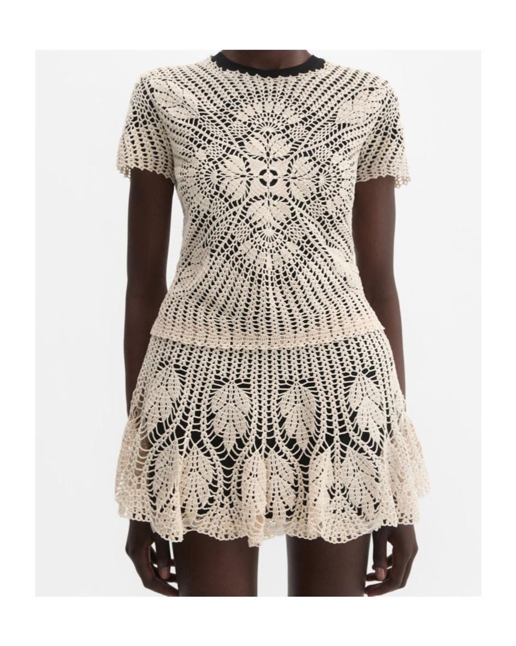 Magda Butrym Natural Mini Skirt With Crochet Overlay