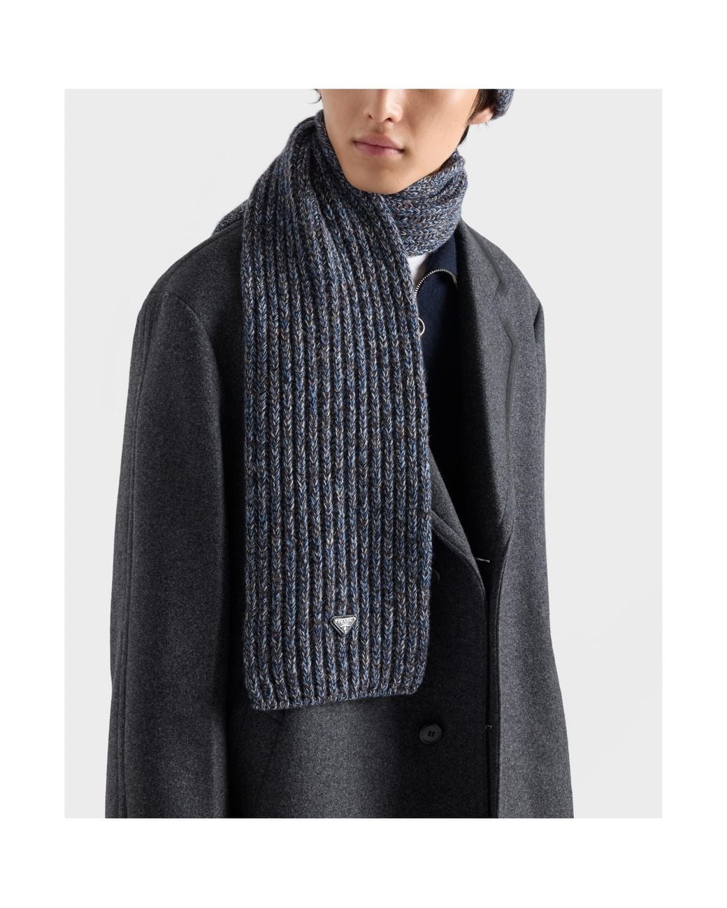 Prada Blue Wool And Cashmere Scarf for men