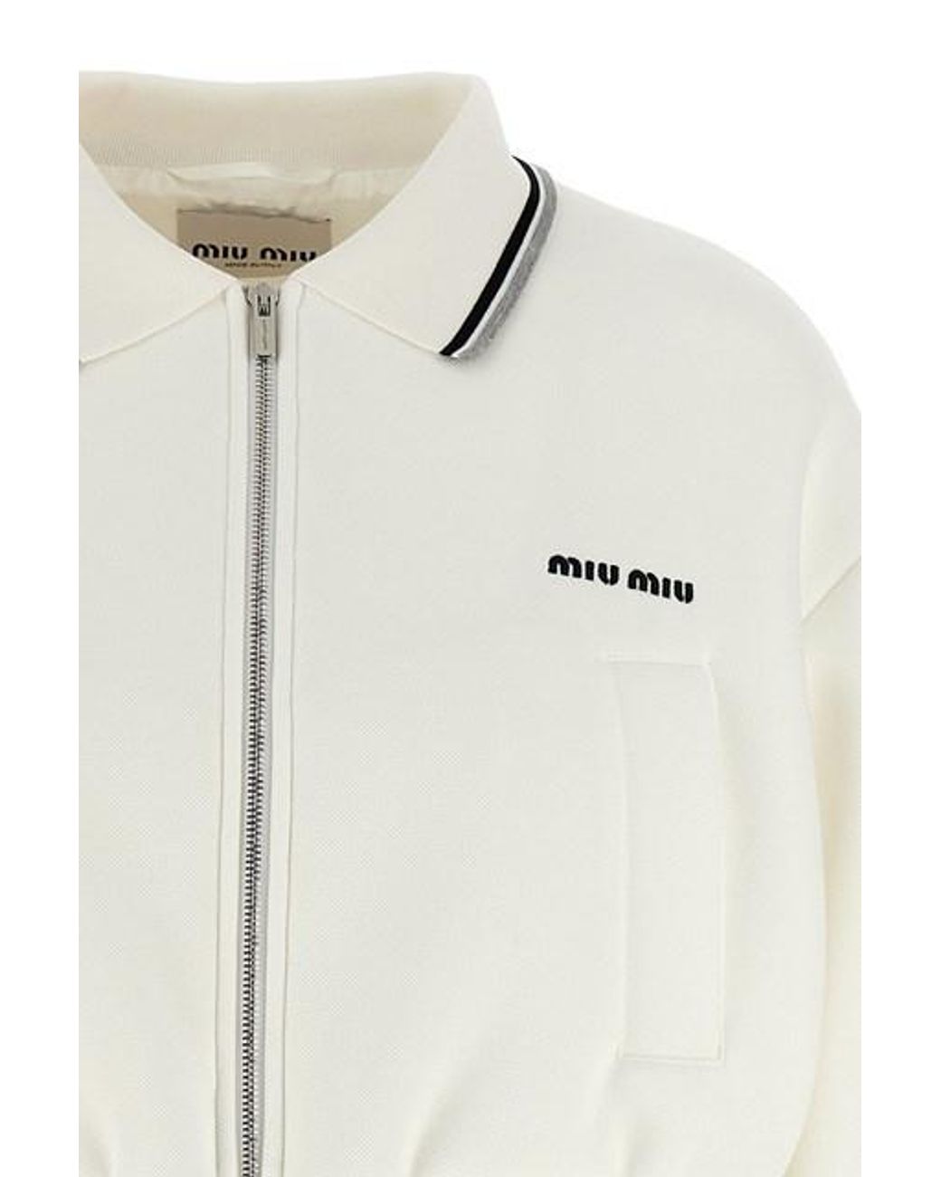 Miu Miu White Zipped Cropped Piquet Jacket