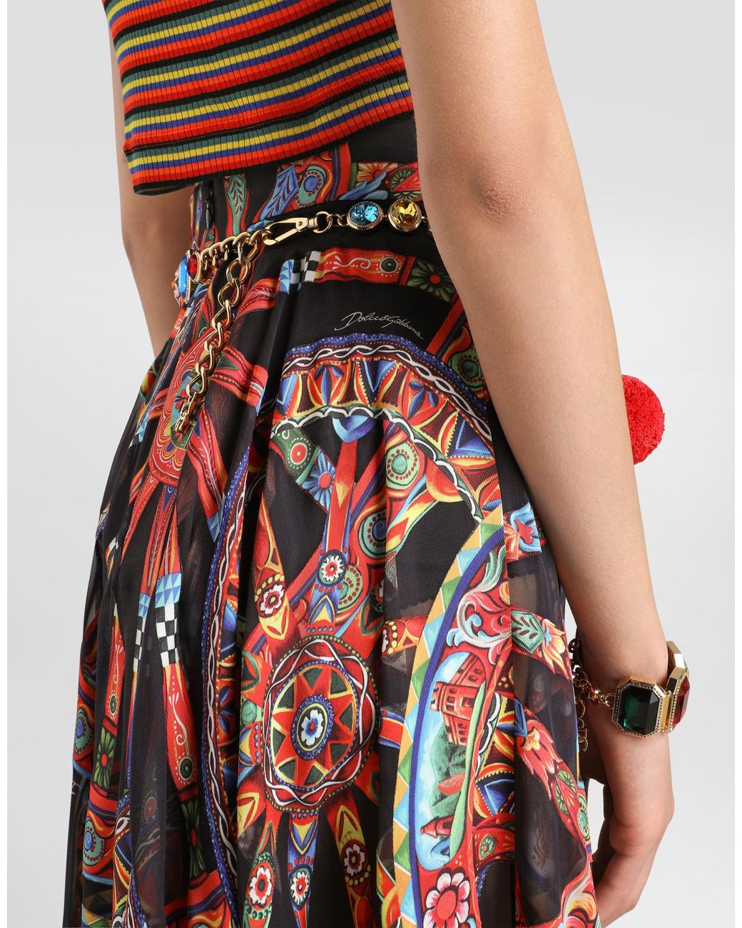 Dolce & Gabbana Red Twill Carretto Midi Skirt