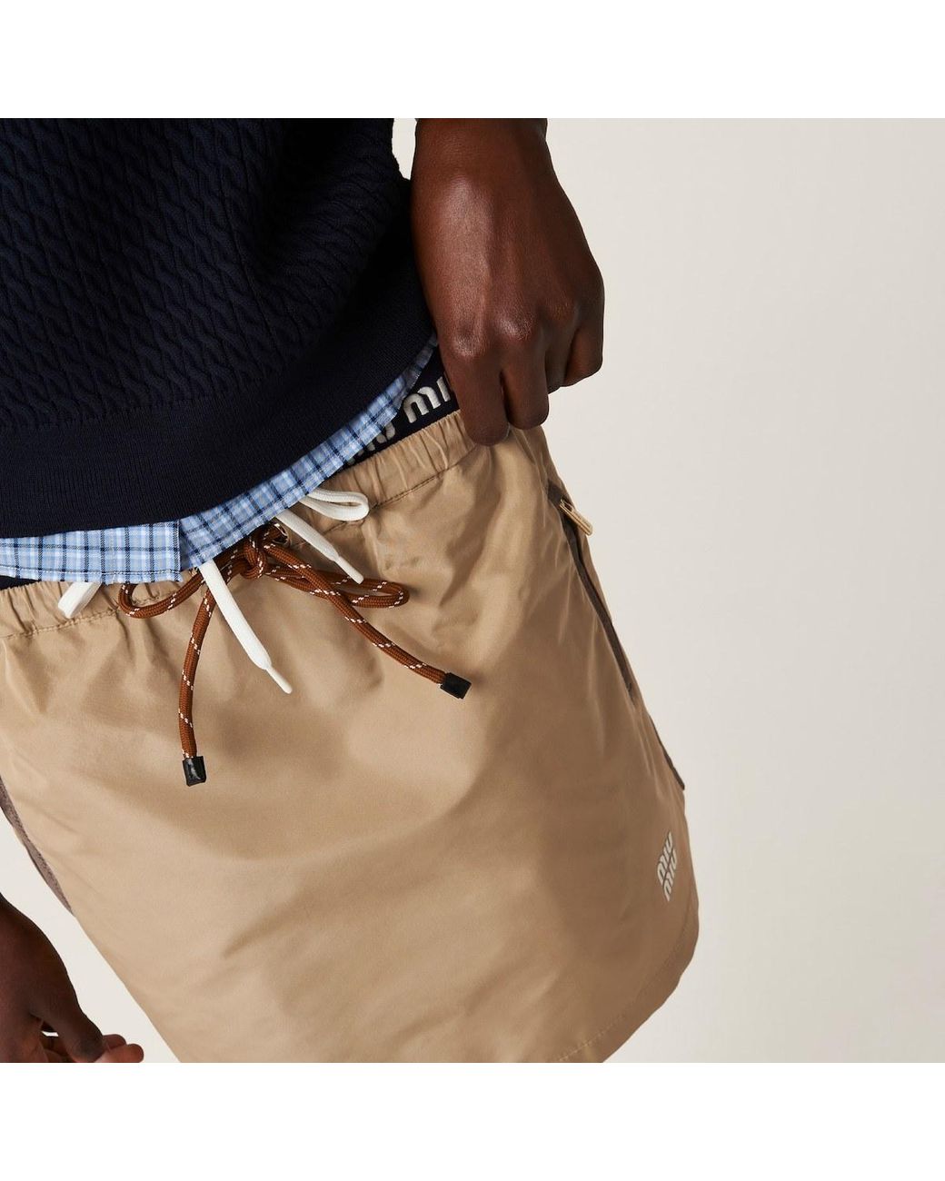 Miu Miu Natural Technical Fabric Miniskirt