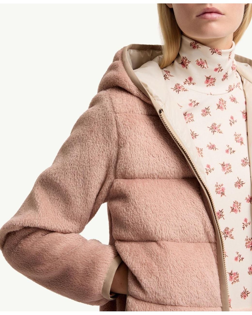 Moncler Pink Grenoble Padded Fleece Hooded Jacket
