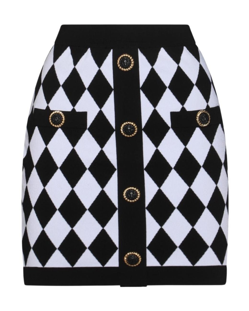 Balmain Black Diamond Pattern Knit Mini Skirt