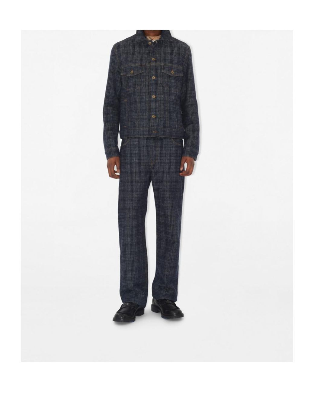 Burberry Blue Loose Check Denim Jeans for men