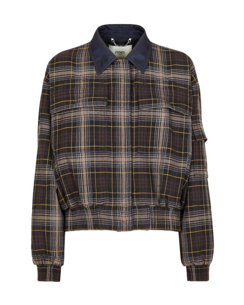 Fendi Black Checked Cropped Bomber Jacket