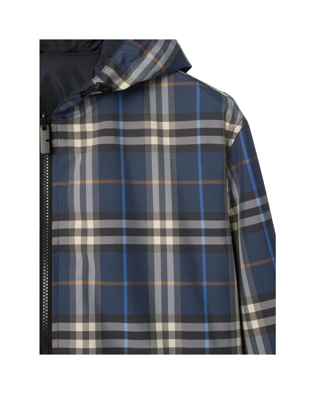 Burberry Blue Checked Hooded Reversible Jacket for men