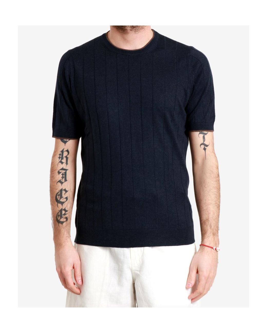 Gran Sasso Blue Short-Sleeve Knitted Pullover for men