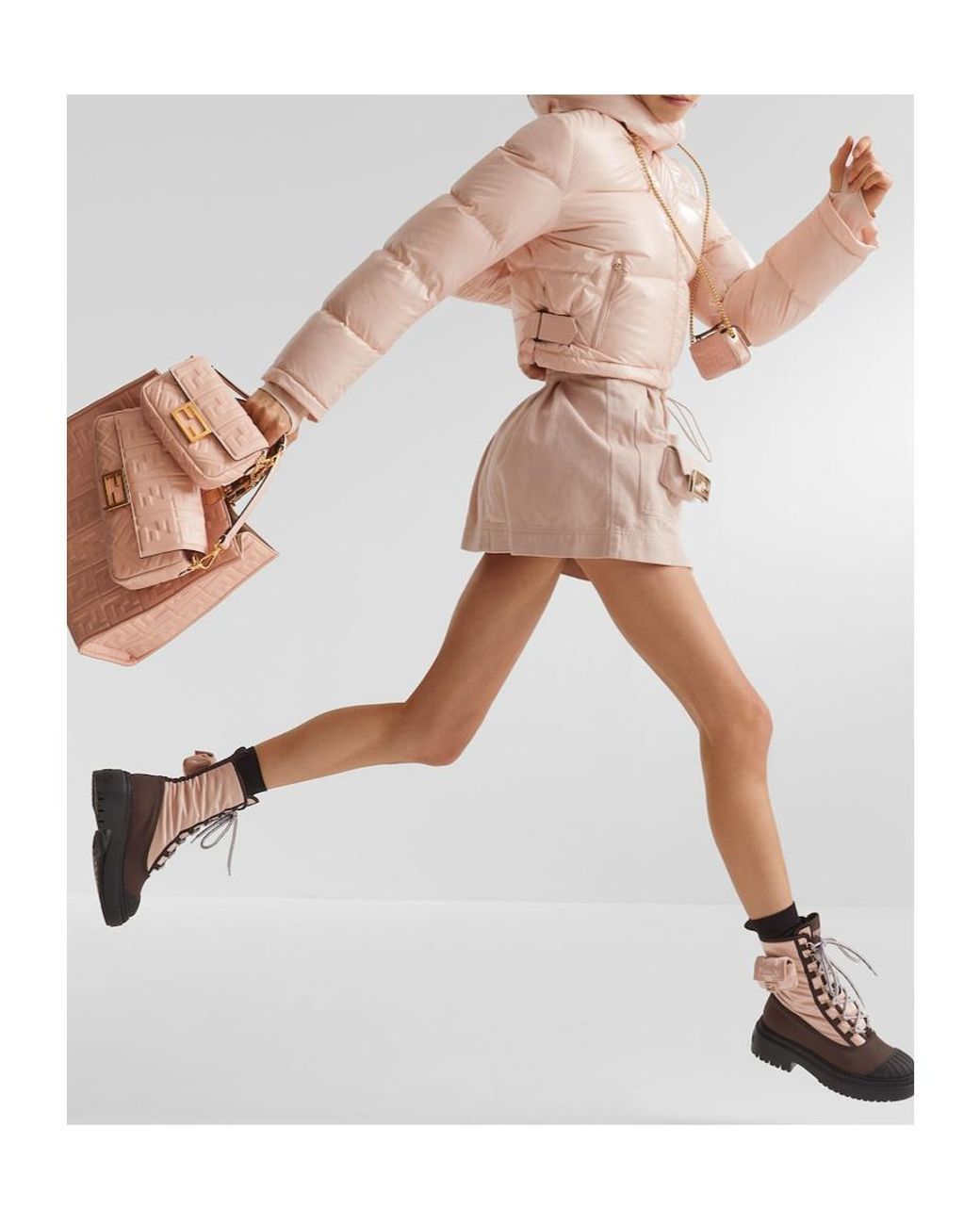 Fendi Pink Cropped Zip-Up Padded Jacket