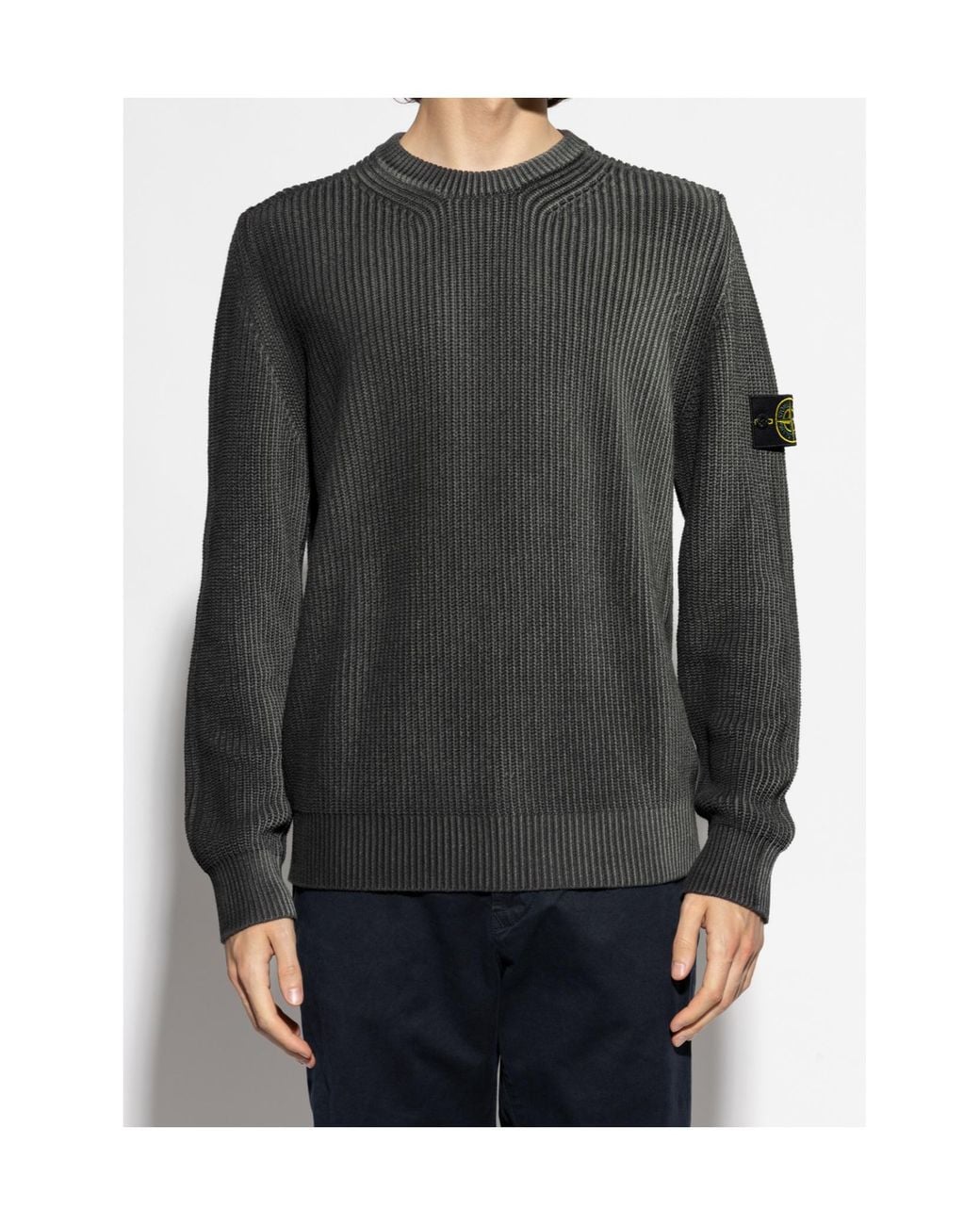 Stone Island Gray Logo Patch Knitted Jumper for men