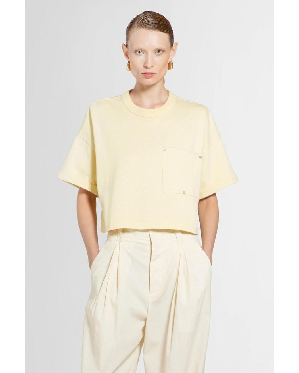 Bottega Veneta Natural Cropped Crewneck T-Shirt