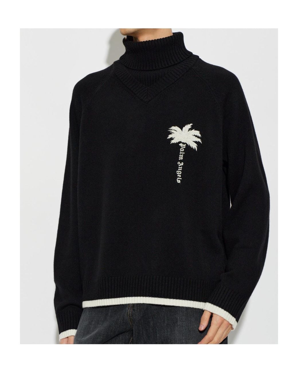 Palm Angels Black Long-Sleeved Turtleneck Knit Top for men