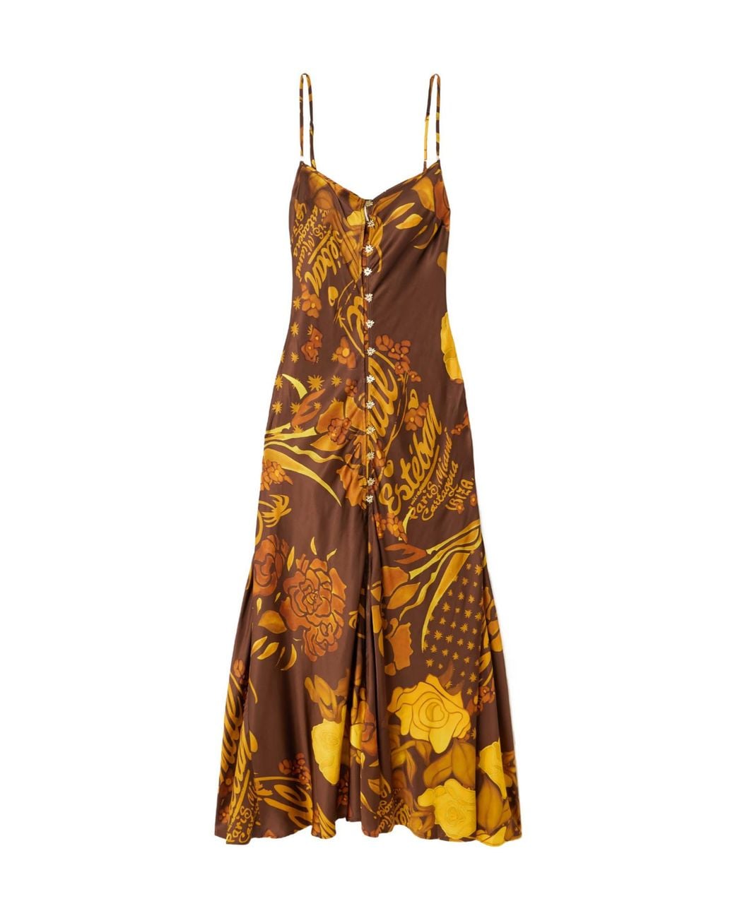 Donde Esteban Metallic Printed Satin Midi Dress
