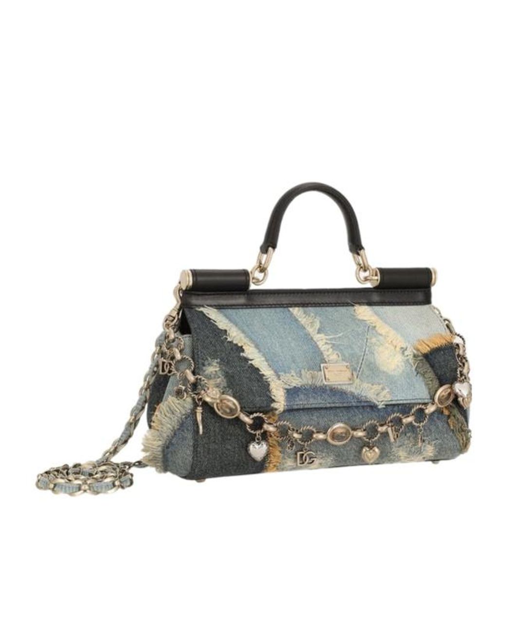 Dolce & Gabbana Metallic Medium Patchwork Denim Sicily Handbag