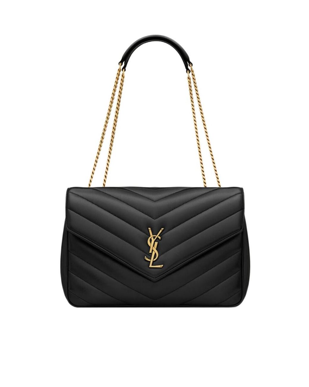 Saint Laurent Black Loulou Foldover Top Large Shoulder Bag