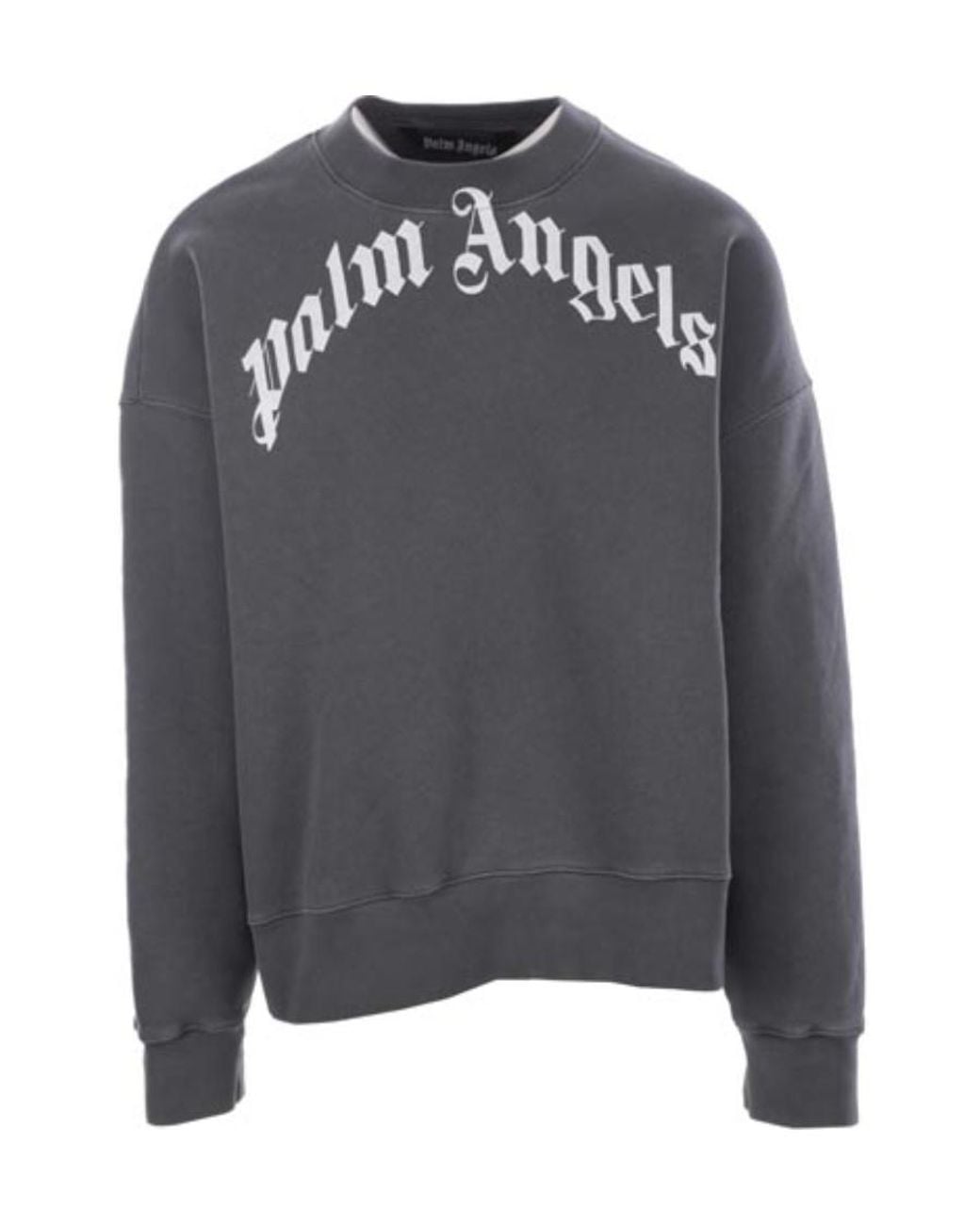 Palm Angels Gray Logo Printed Crewneck Sweatshirt for men