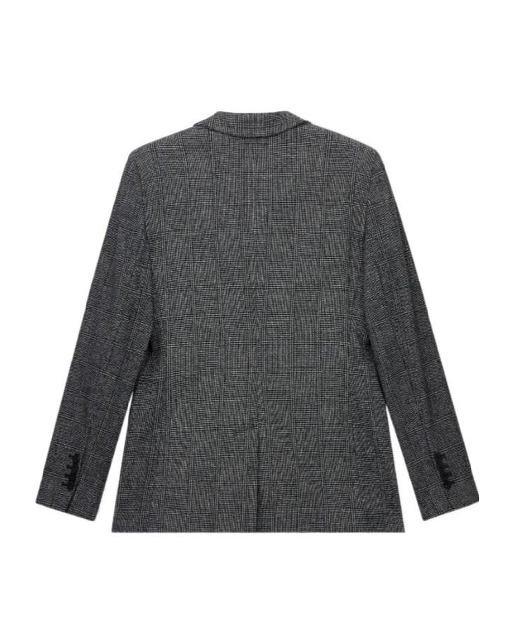 Emporio Armani Gray Check-Pattern Single-Breasted Blazer