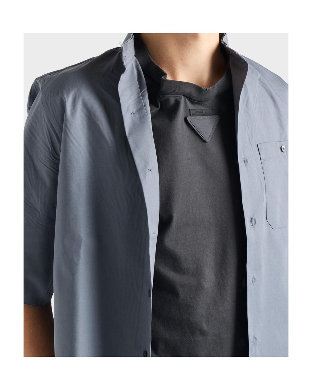 Prada Blue Triangle-Patch Crewneck T-Shirt for men