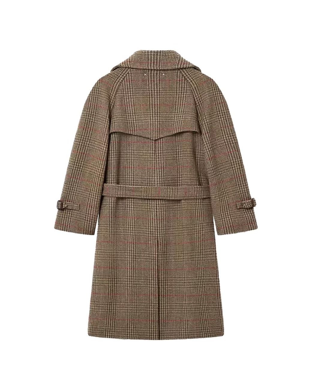 Golden Goose Deluxe Brand Brown Checked Double-Breasted Belted Coat