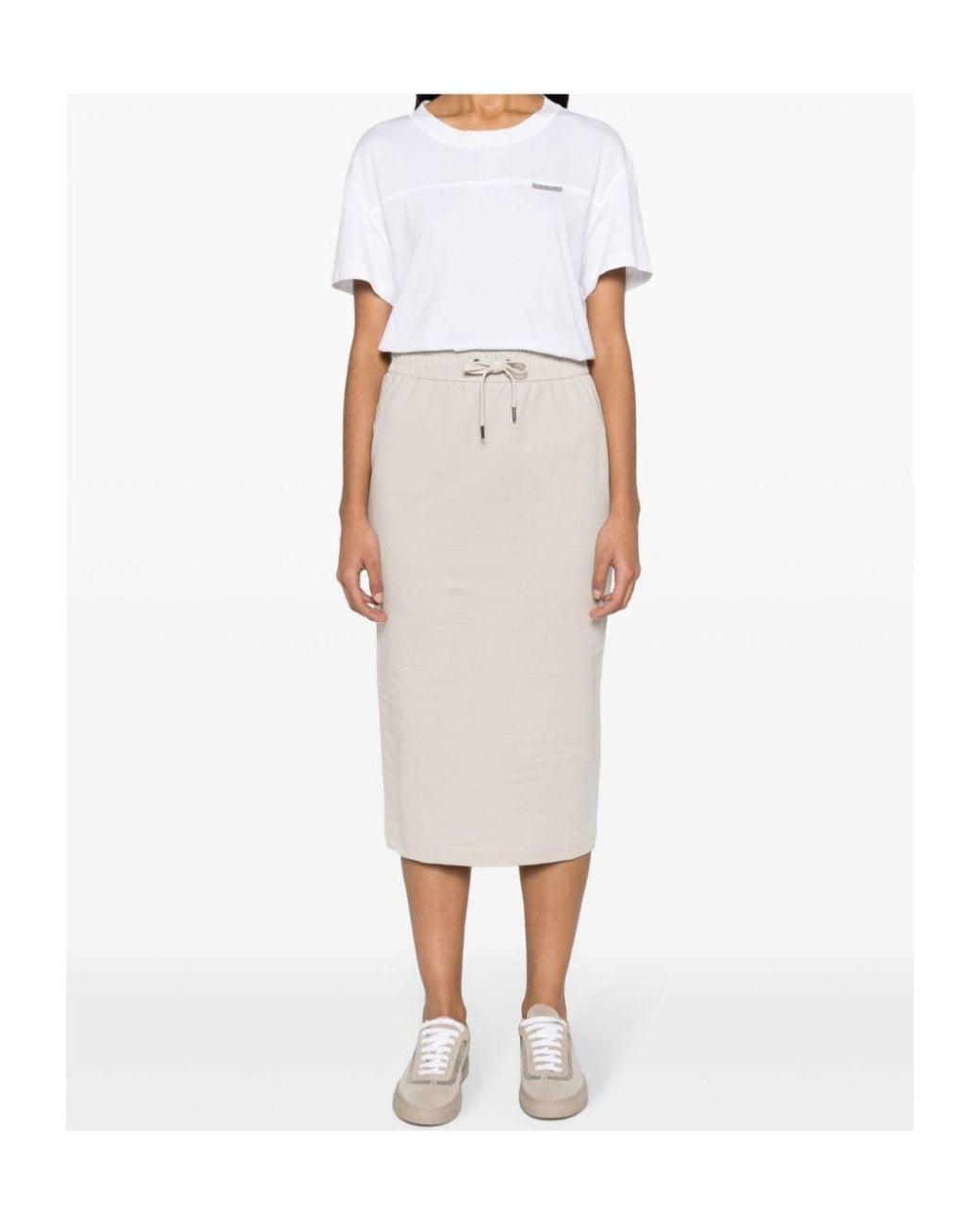 Brunello Cucinelli White Jersey Midi Pencil Skirt