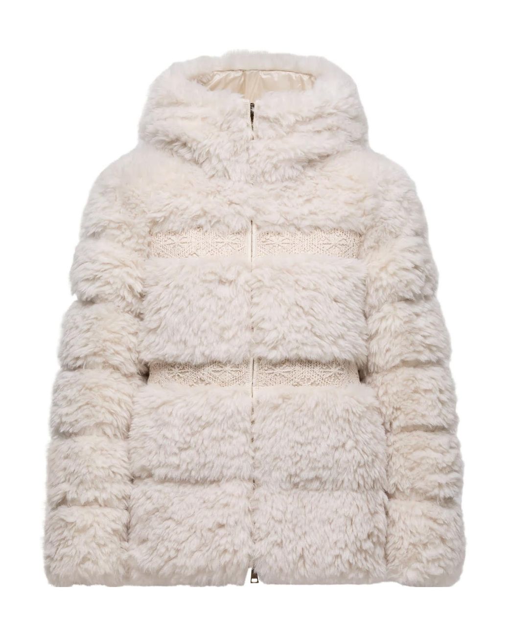 Moncler Natural Verie Teddy Hooded Short Down Jacket