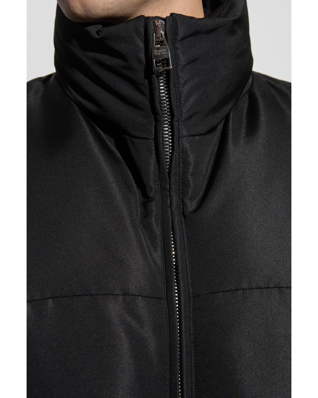 McQueen Black Long Sleeved Zipped Padded Jacket for men