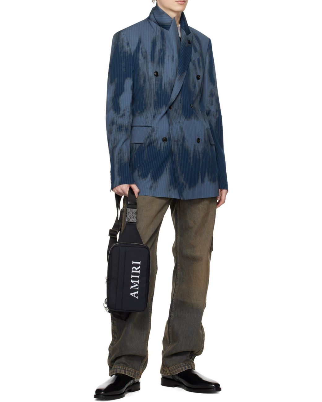 Amiri Blue Faded Doubled-Breasted Blazer for men