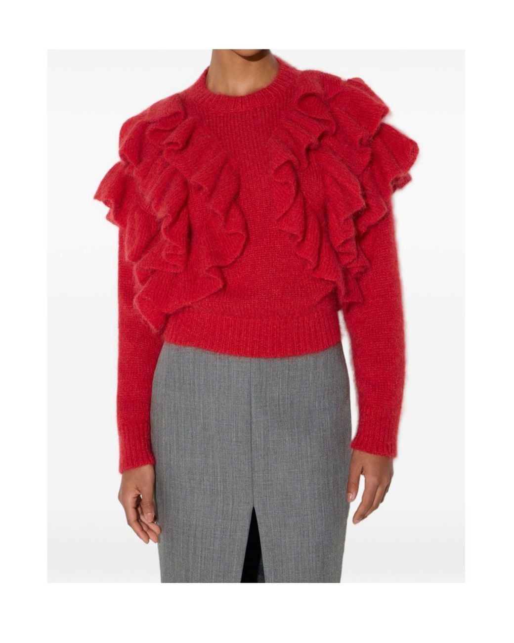 Elisabetta Franchi Red Knit Ruffled Jumper