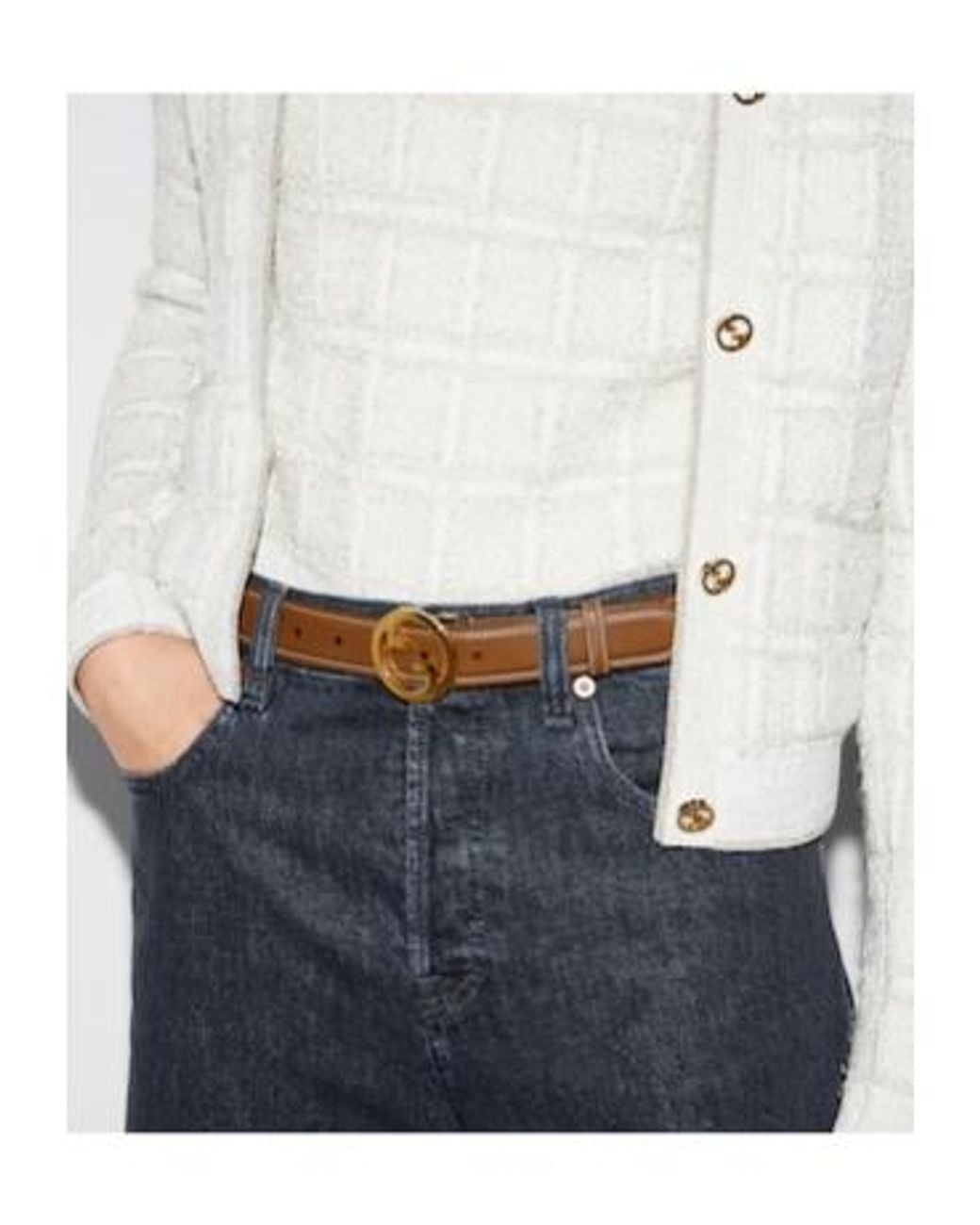Gucci White Blondie Logo Plaque Belt