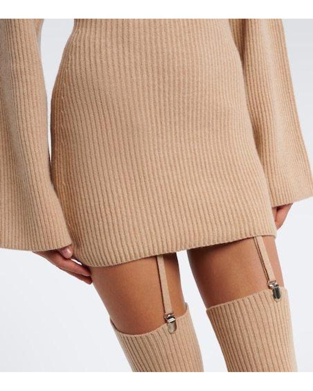 AYA MUSE Natural Cursa Ribbed-Knit Wool Mini Dress And Leggings Set
