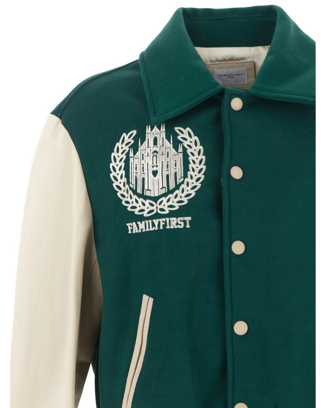 FAMILY FIRST Green Family First Varsity Patch Bomber Jacket for men
