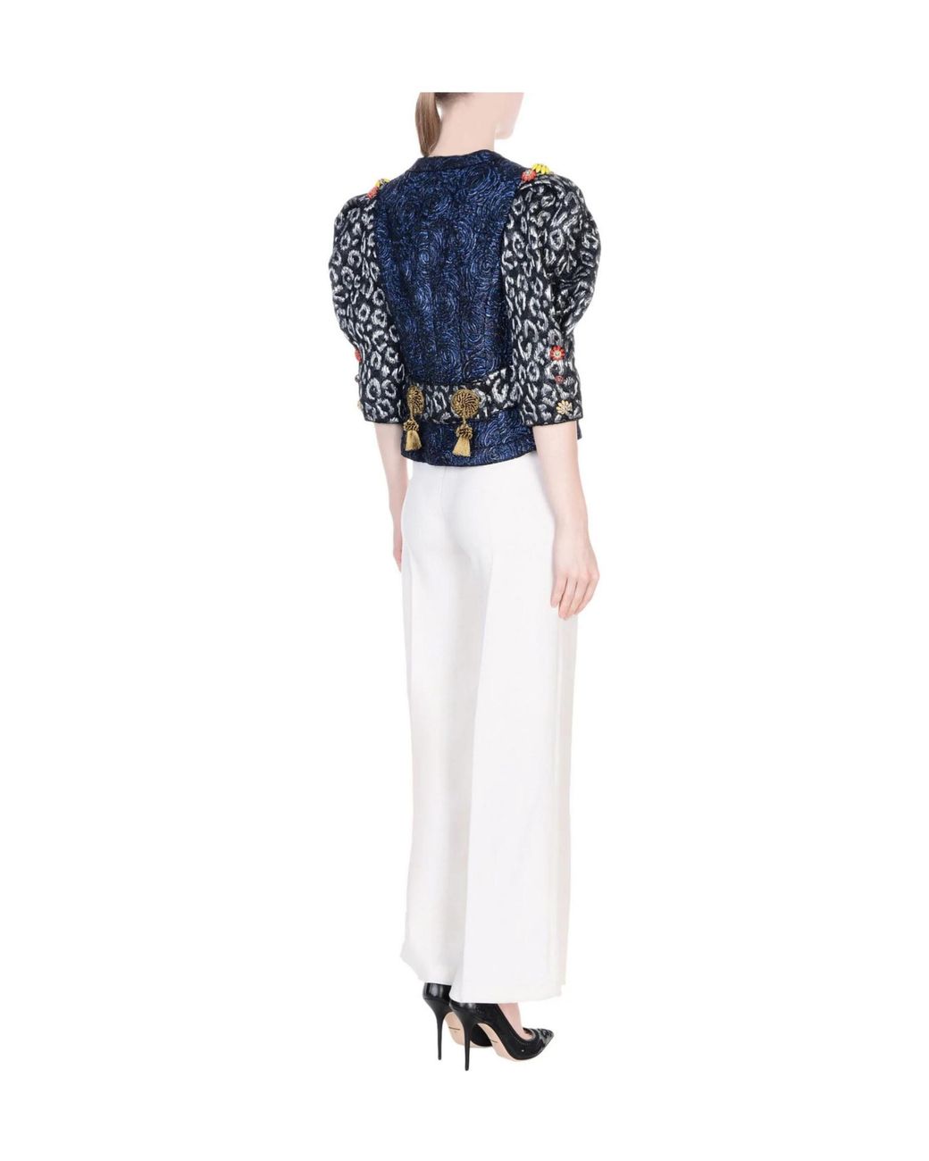 Dolce & Gabbana Blue Cable-Knit Wool-Cashmere Polo Sweater Midnight Blazer Polyester, Wool, Acrylic