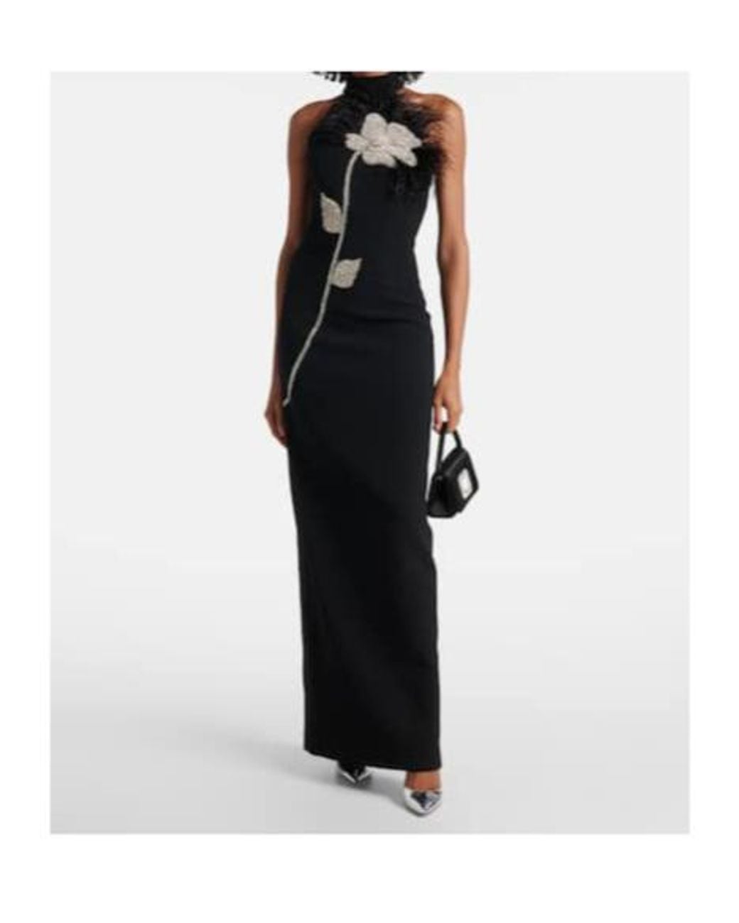 Rebecca Vallance Black Starlight Embellished Feather-Trimmed Gown