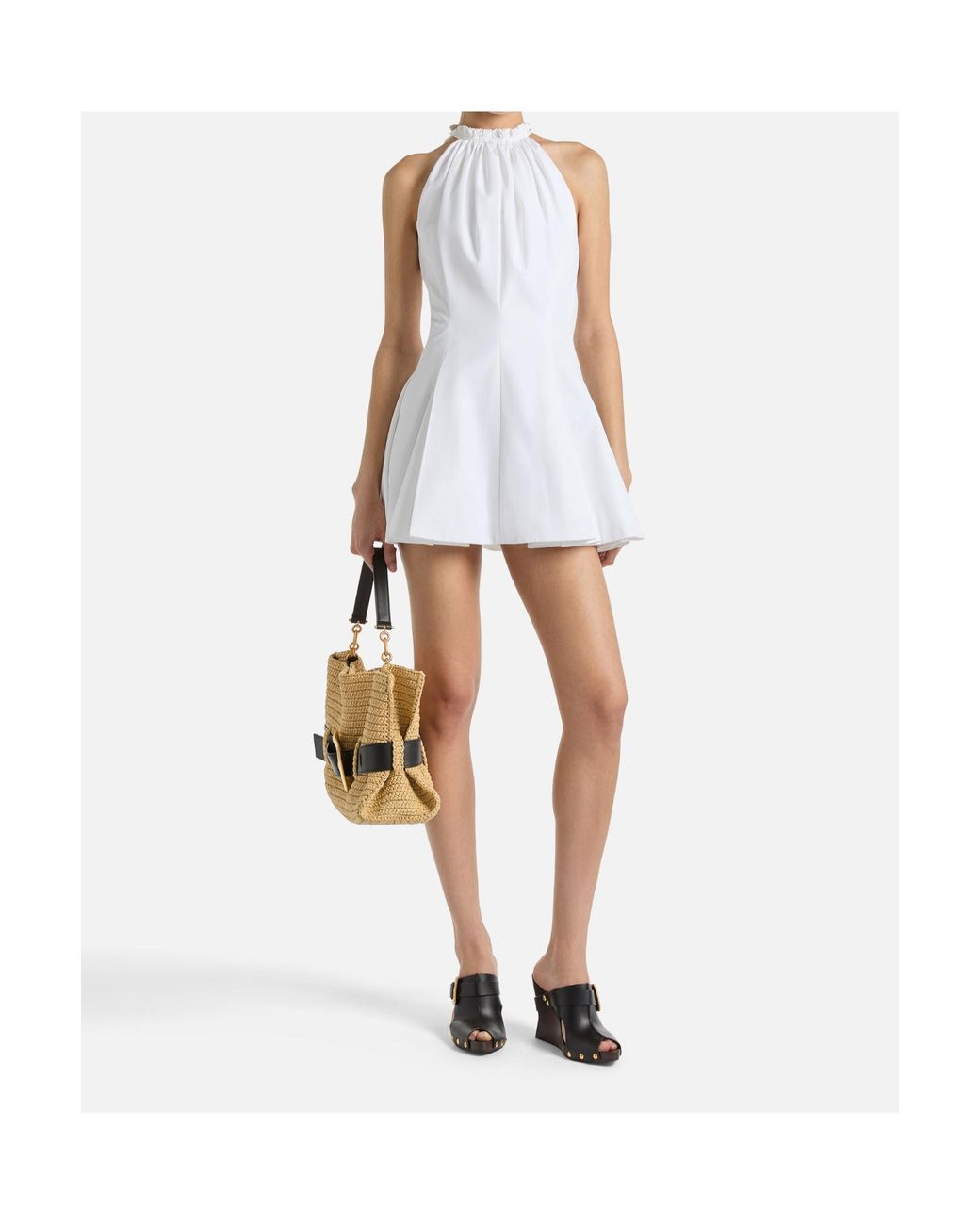 Balmain White Cotton Poplin Flared Mini Dress