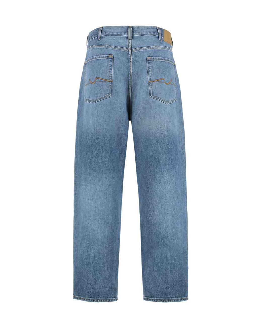 7 For All Mankind Blue Mid-Rise Straight-Leg Jeans for men
