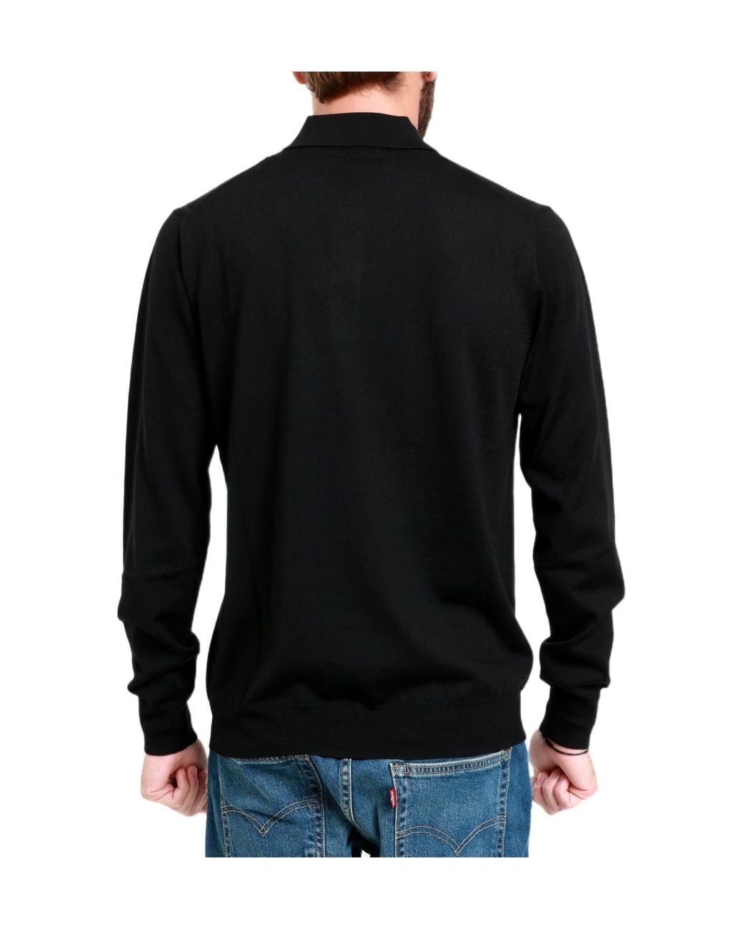 Paolo Pecora Black Long-Sleeve Wool Polo Shirt for men