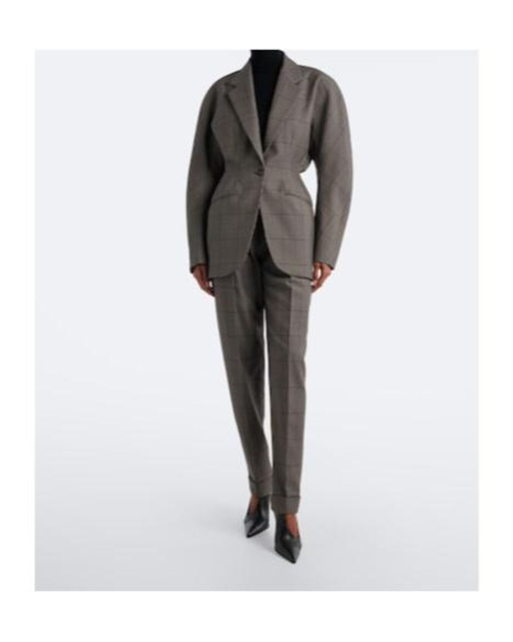Mugler Gray Checked Wool Straight Pants