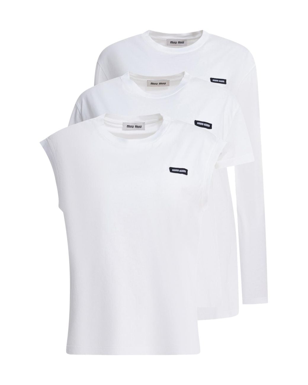 Miu Miu Set Of Three Logo Patch T-Shirts in White | Lyst