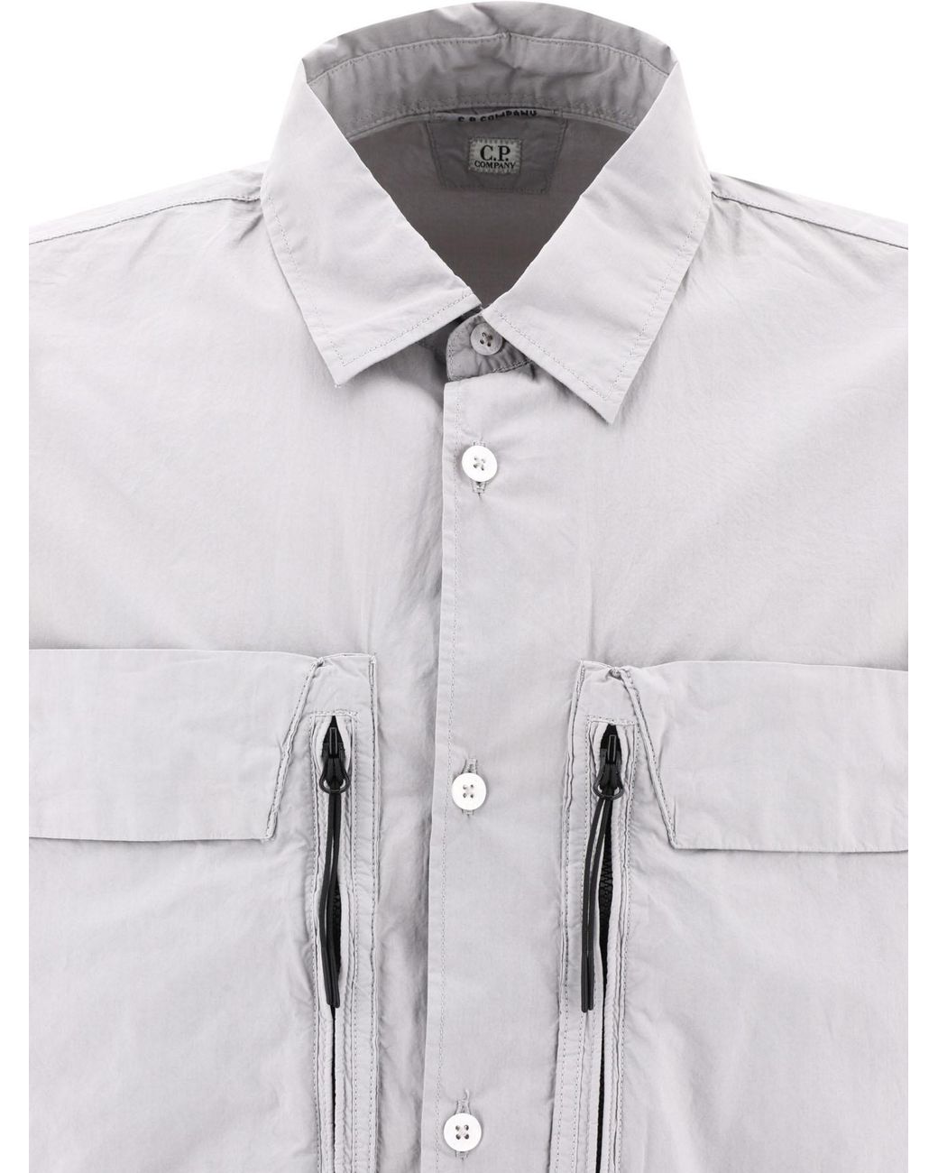 C P Company Gray Embroidered-Logo Poplin Shirt for men