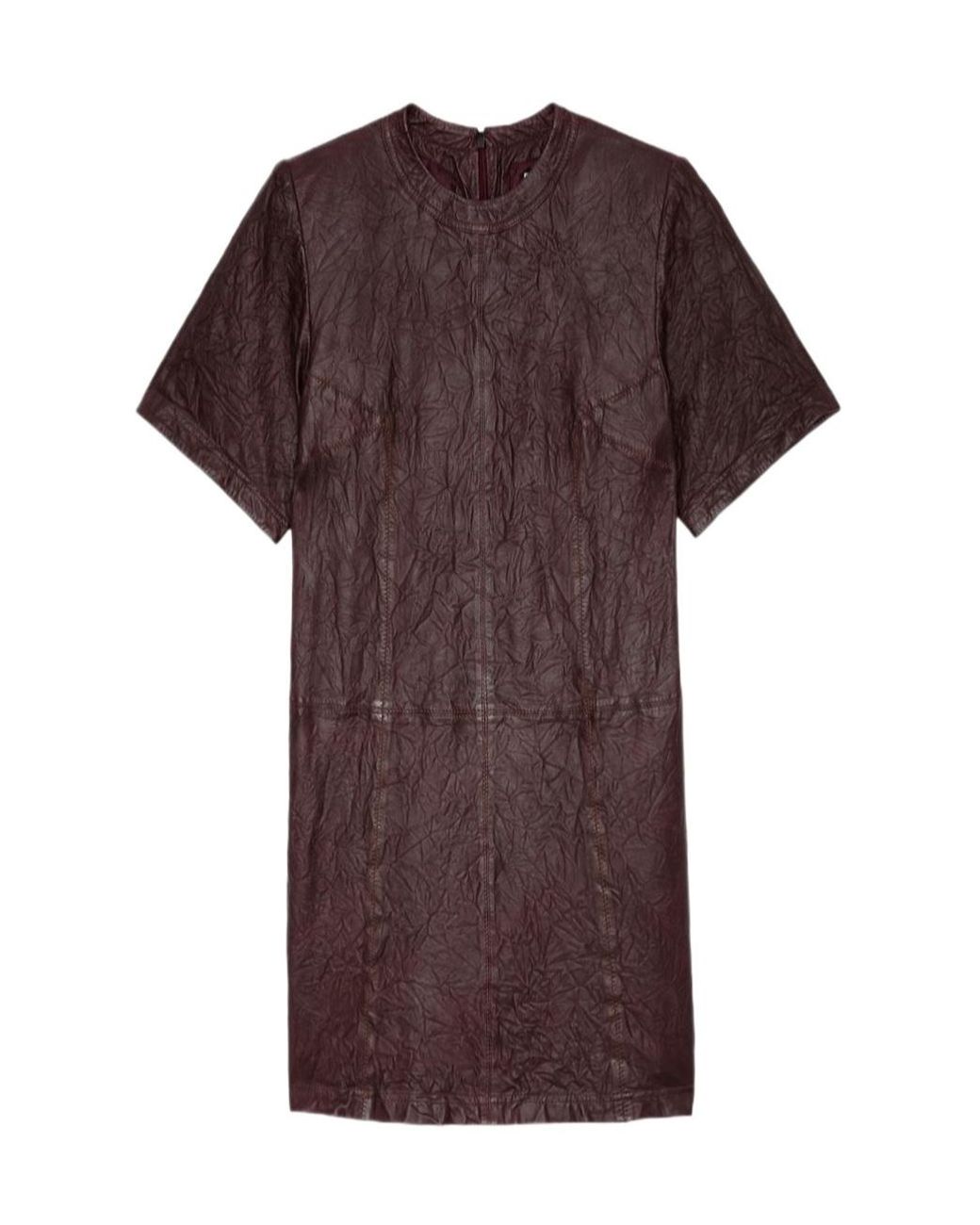 Zadig & Voltaire Brown Riddy Creased Leather Minidress
