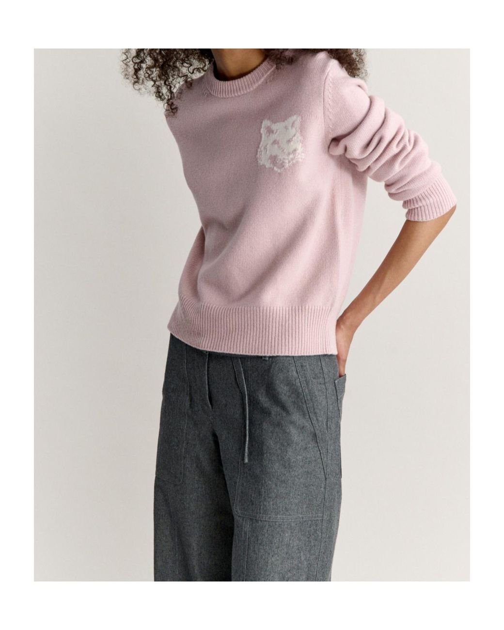Maison Kitsuné Pink Fox Head Intarsia Merino Jumper