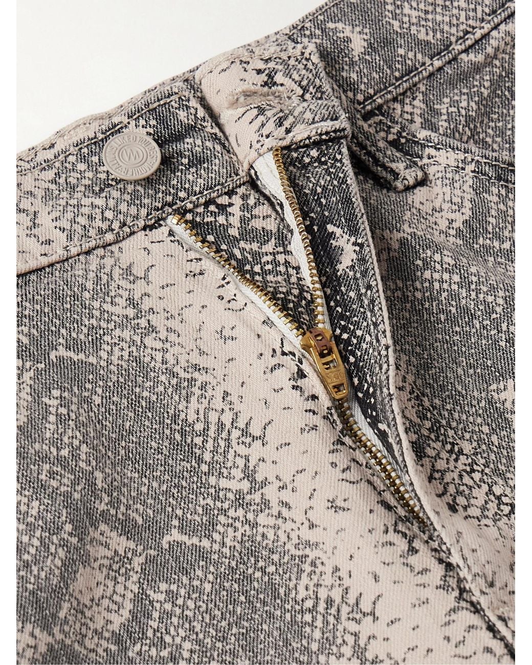 Mother Gray Cropped Snake-Print High-Rise Flared Jeans
