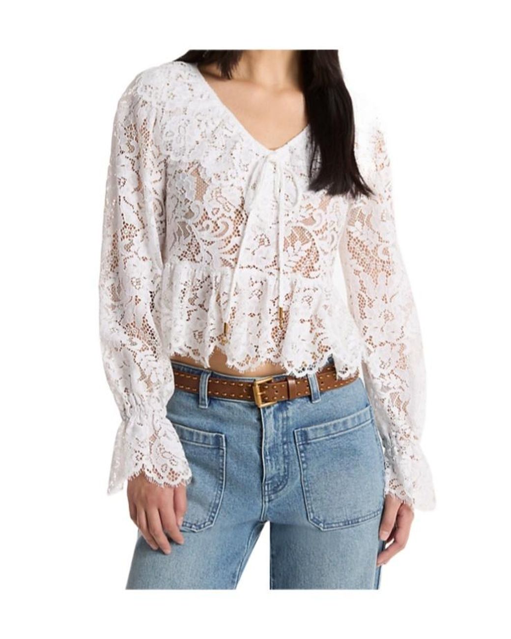 MICHAEL Michael Kors White Corded Floral Lace Blouse