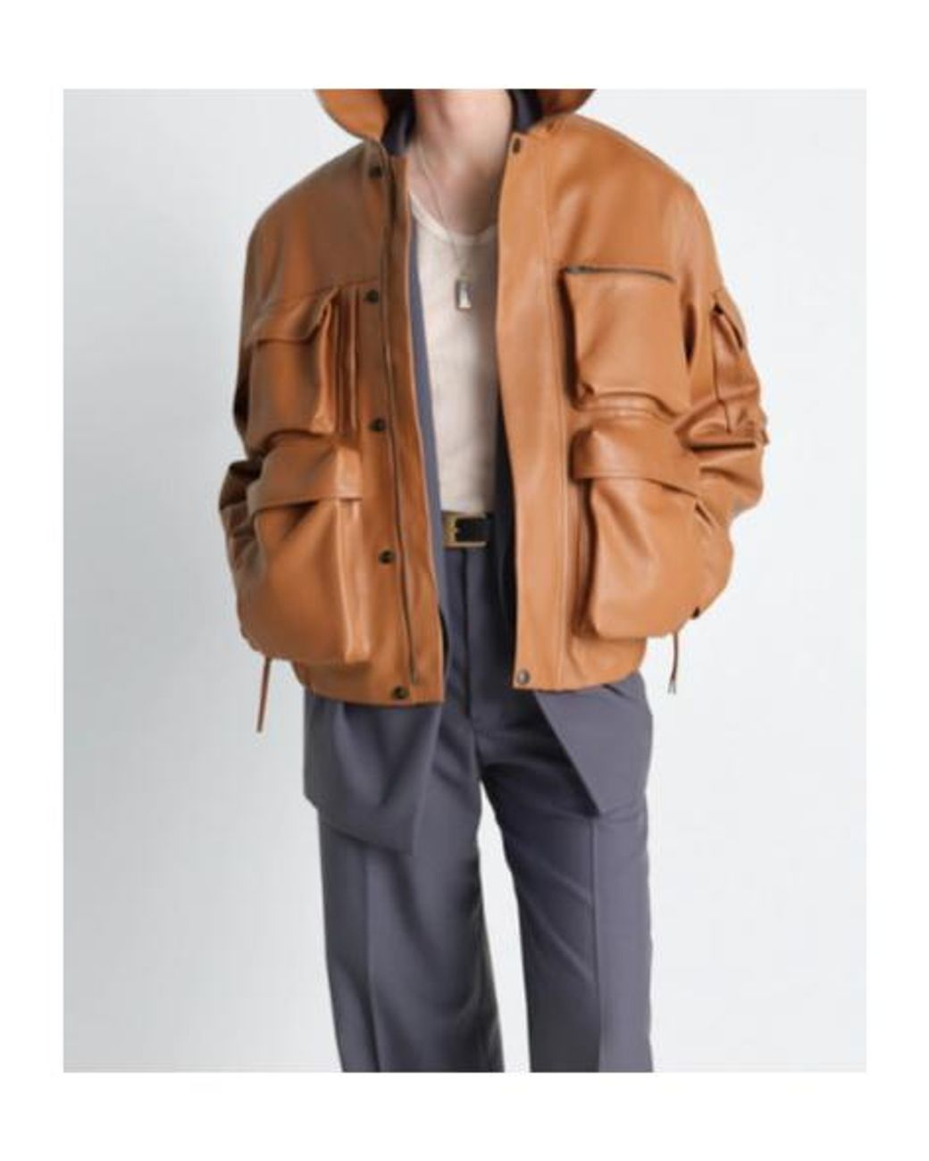 Lemaire Brown Multipocket Leather Jacket for men